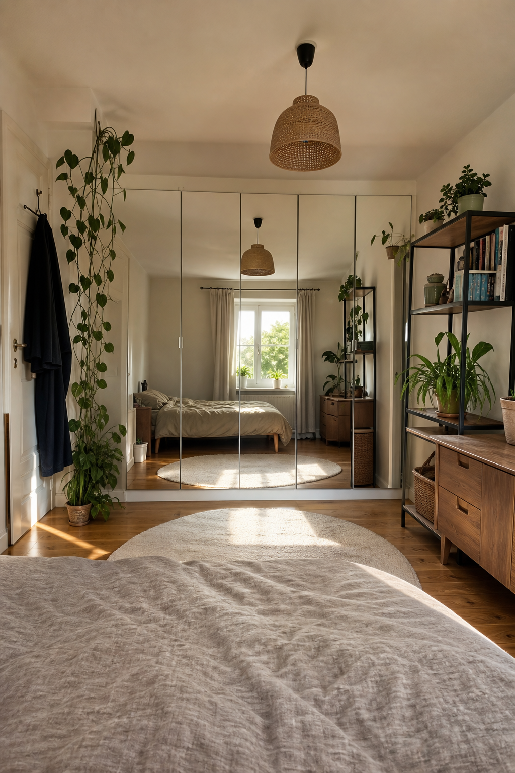 Spiegelfelder spiegeln kleines quadratisches Zimmer