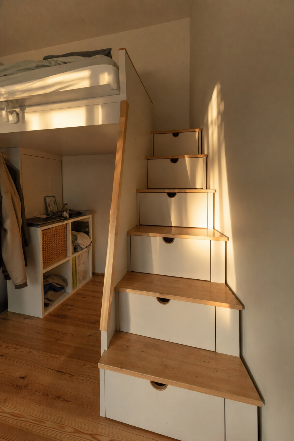 Stauraumtreppe am loftbett seitliche perspektive