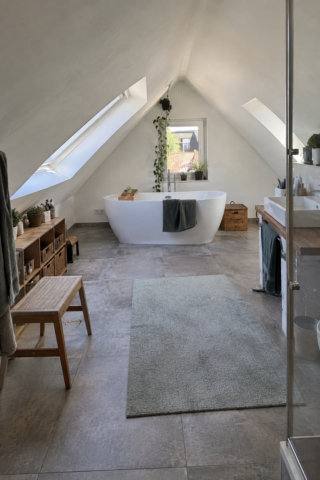 Freistehende Badewanne unter Dachschräge