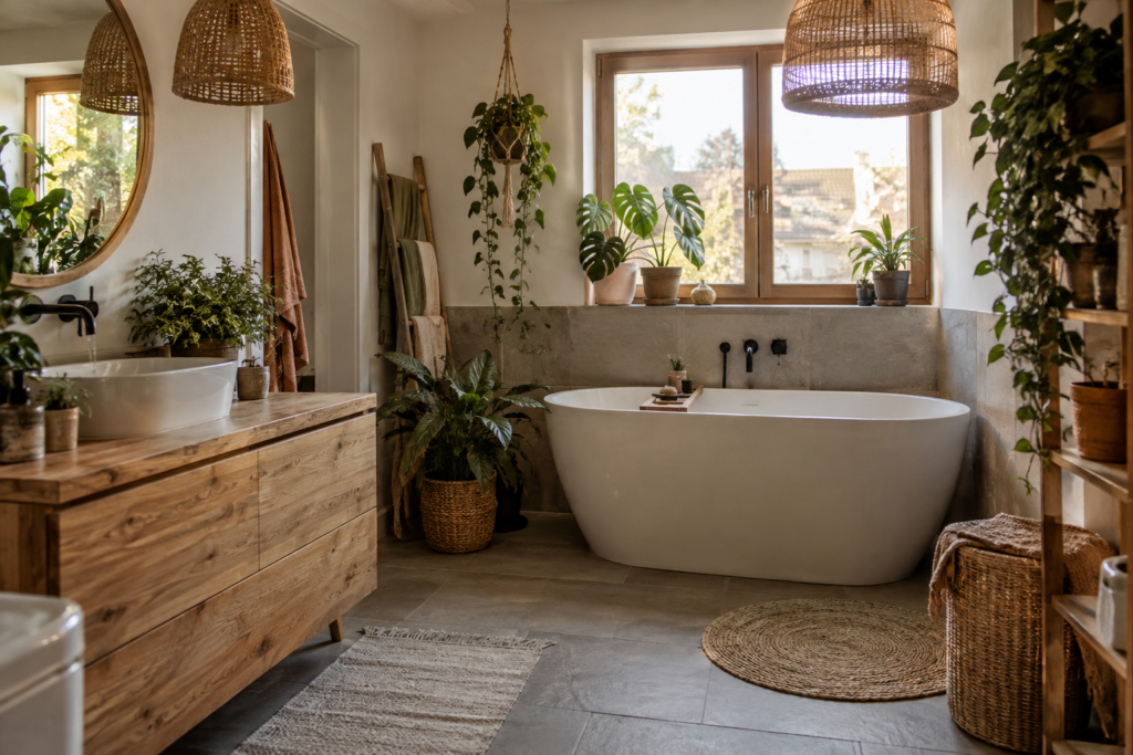 17 Ideen für ein modernes Badezimmer im Boho Style mit warmen Naturdetails
