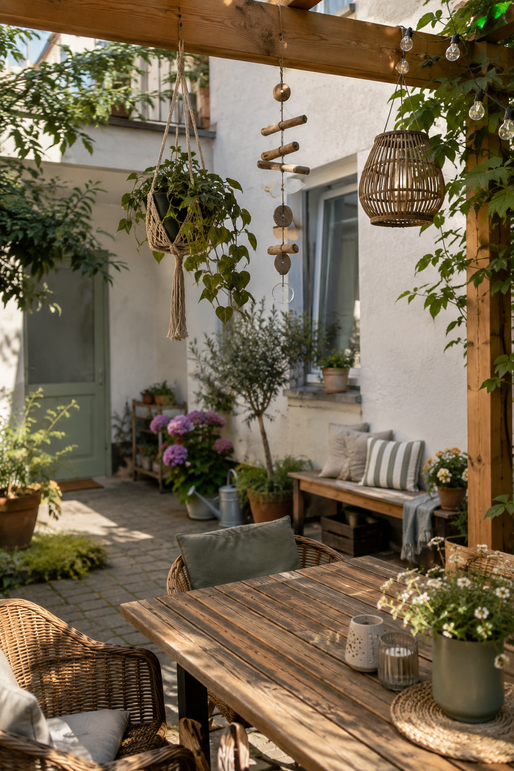 hängedeko unter pergola over sitzbereich