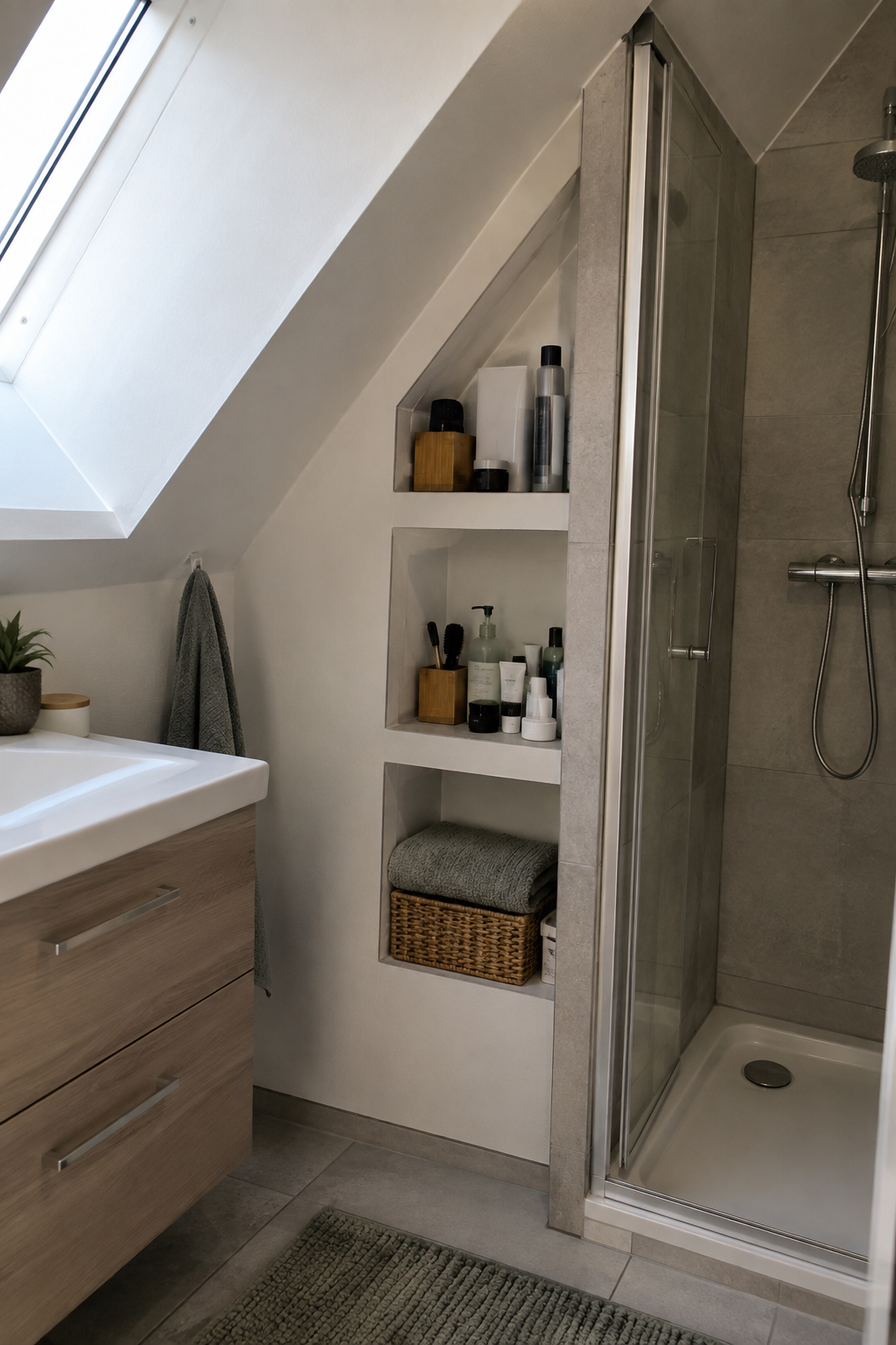 eingelassene ablagen neben dusche