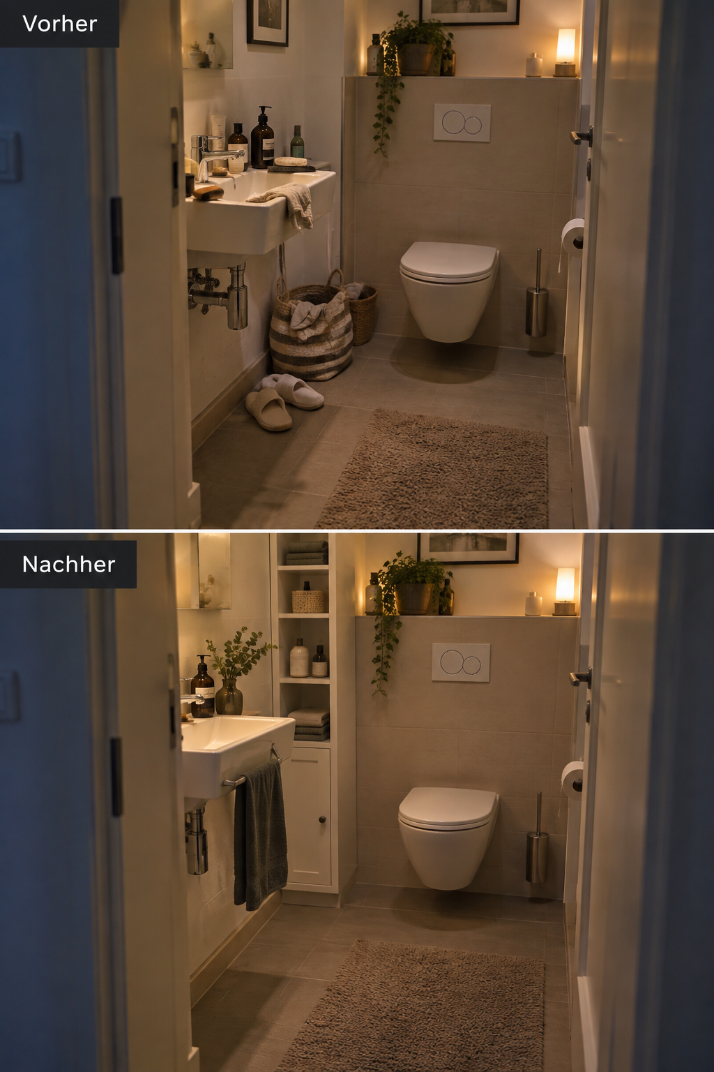 Vorher Nachher kleines Gäste WC Stauraum