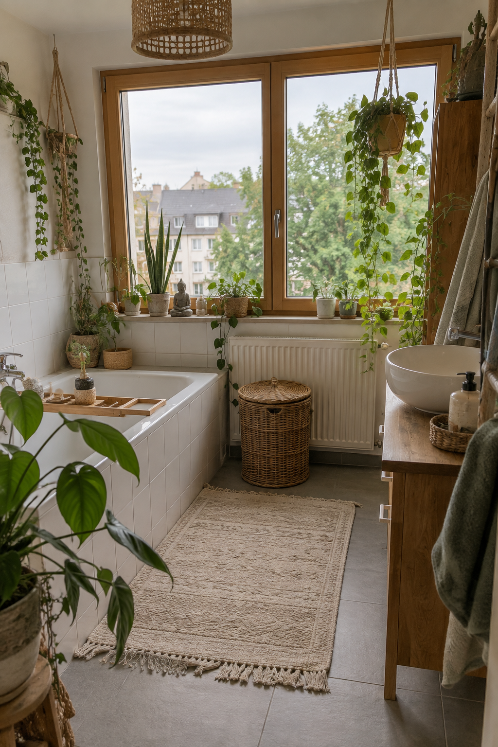große fenster mit hellen holzrahmen
