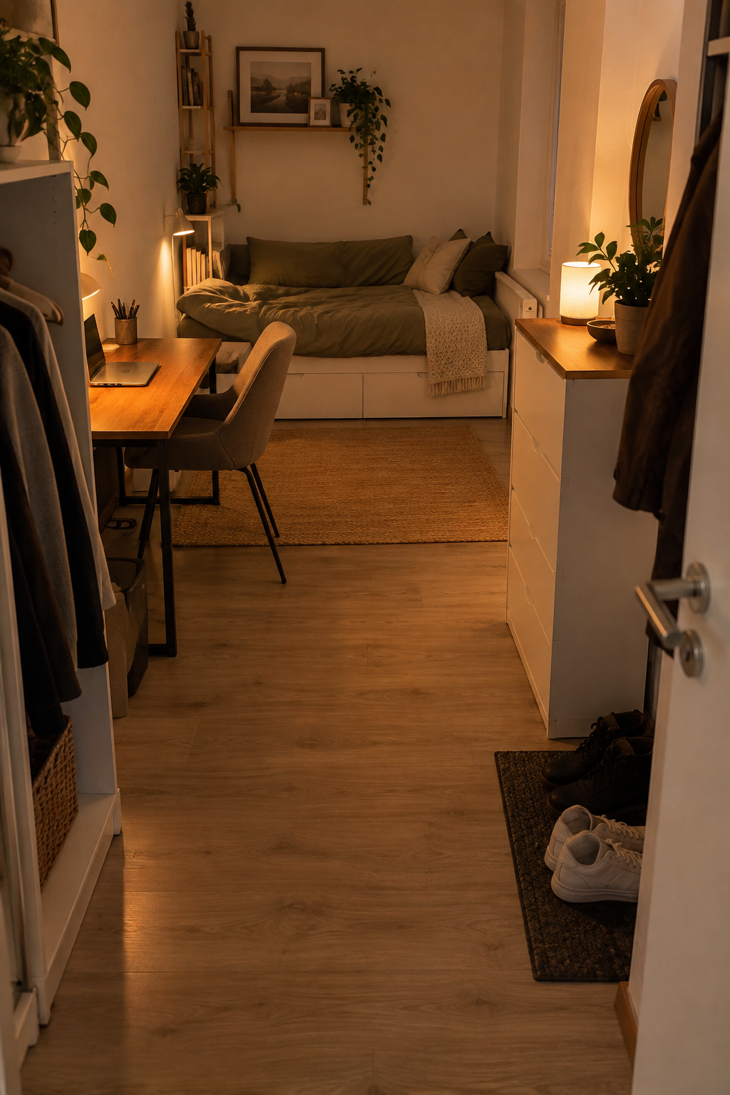 klarer Laufweg von Tür zum Bett