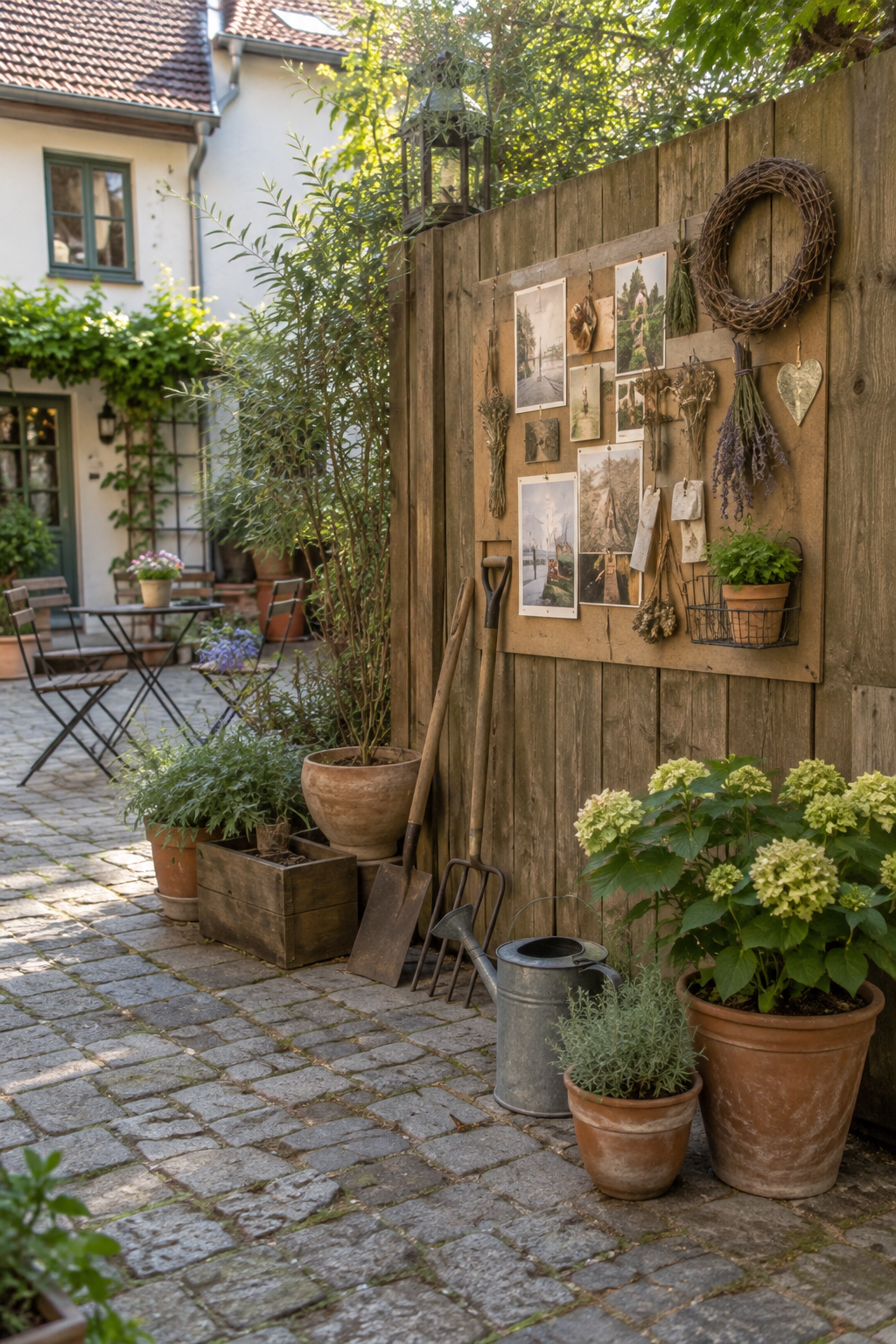 Rustic moodboard am Holzzaun