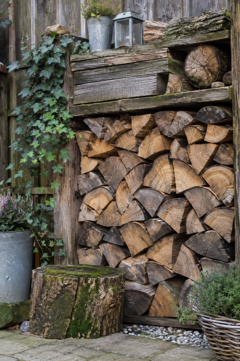 Ordne Holzstapel als Deko-Element an