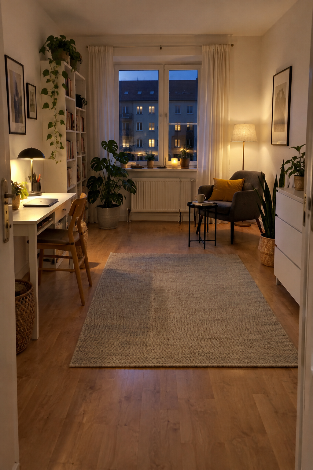 Frau testet Laufwege im kompakten Zimmer