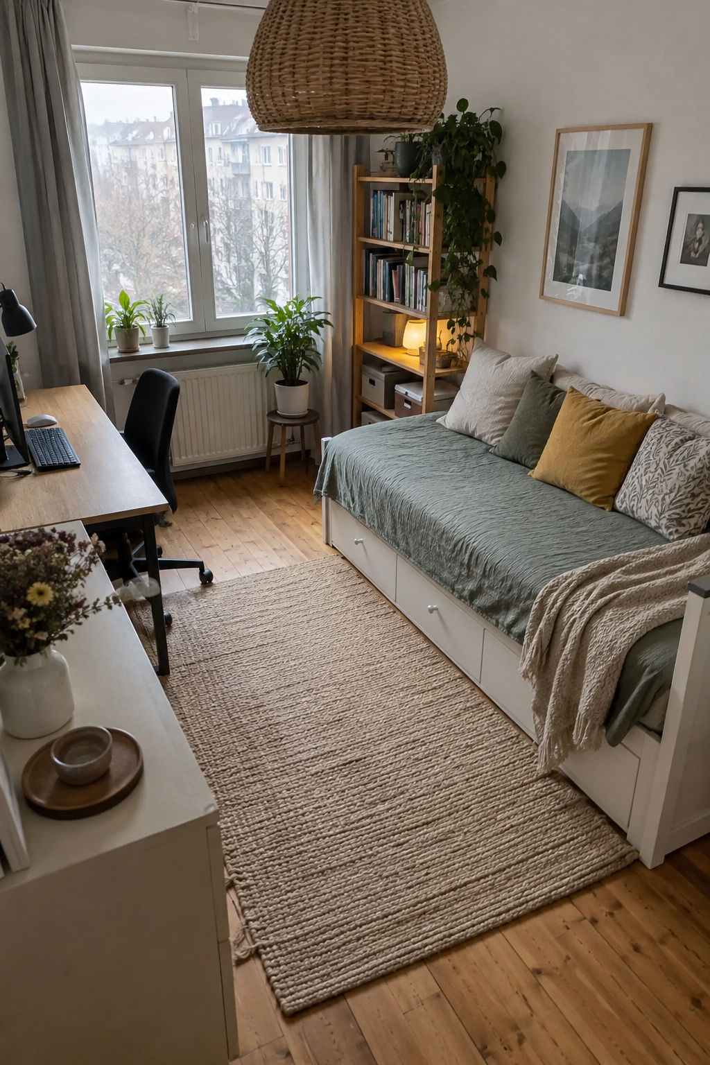 Tagesbett an Wand mit Arbeitsnische