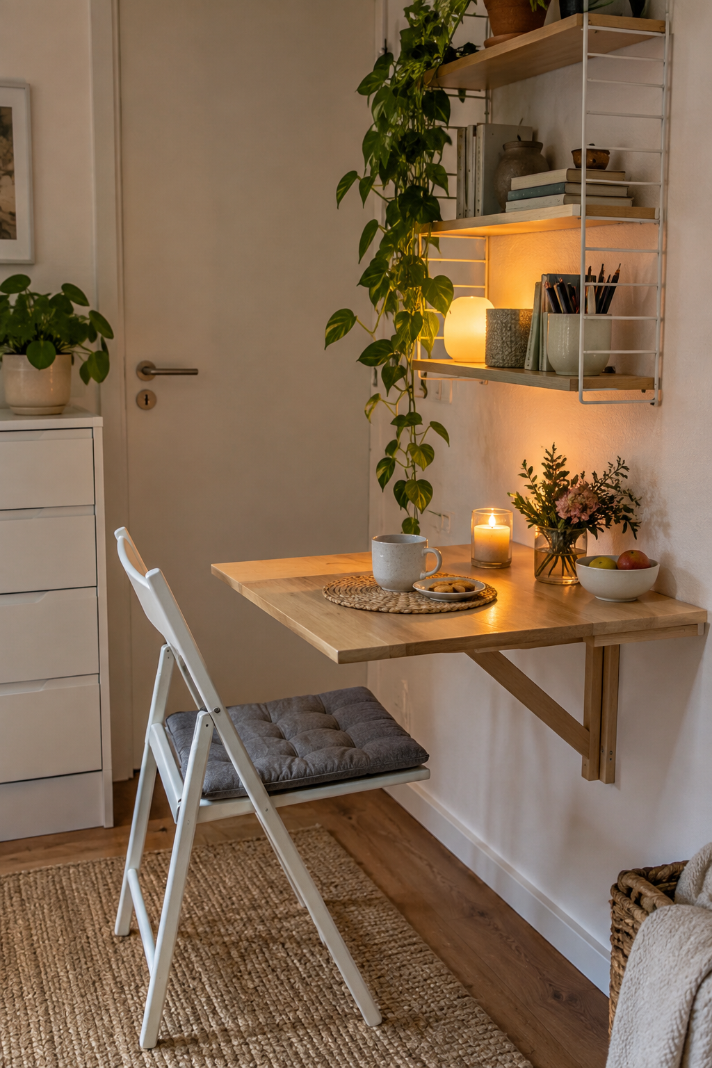 Wandklapptisch im kleinen fensterlosen Zimmer