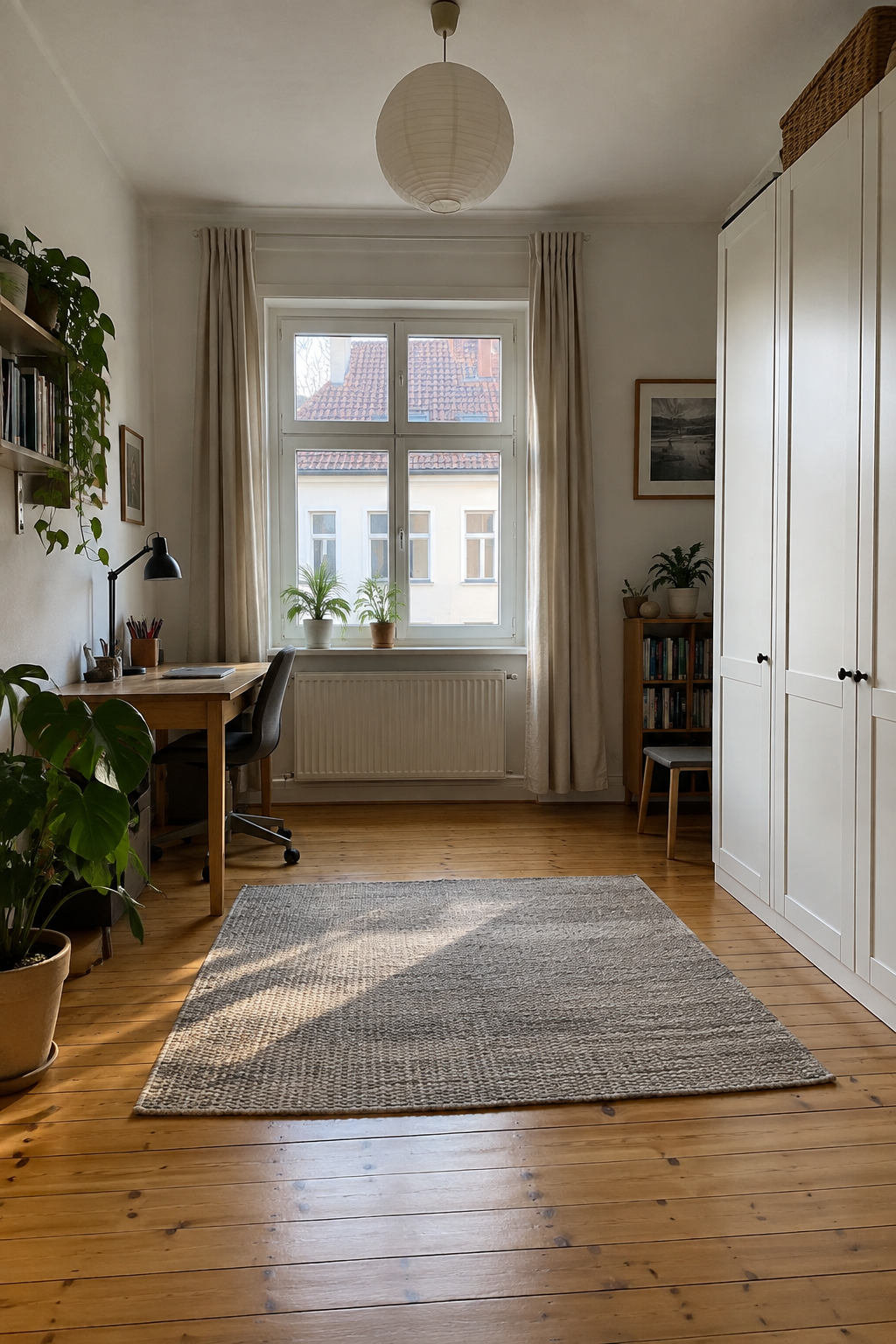 Stelle hohe Schränke an die Wand.