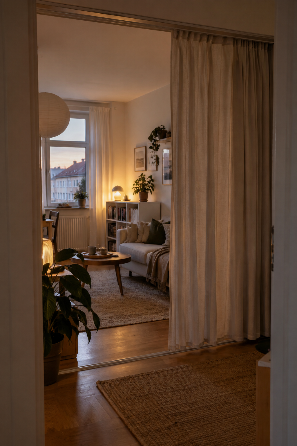 Vorhang als Raumteiler im kleinen Zimmer