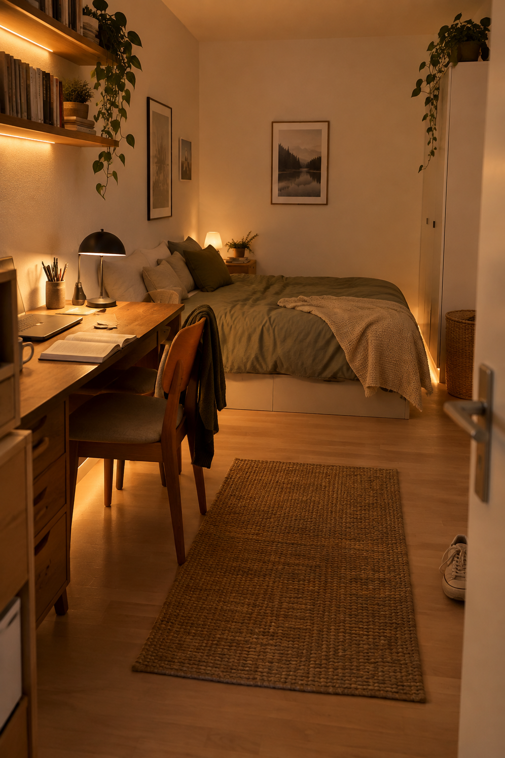 kleines fensterloses zimmer mit LED-leisten