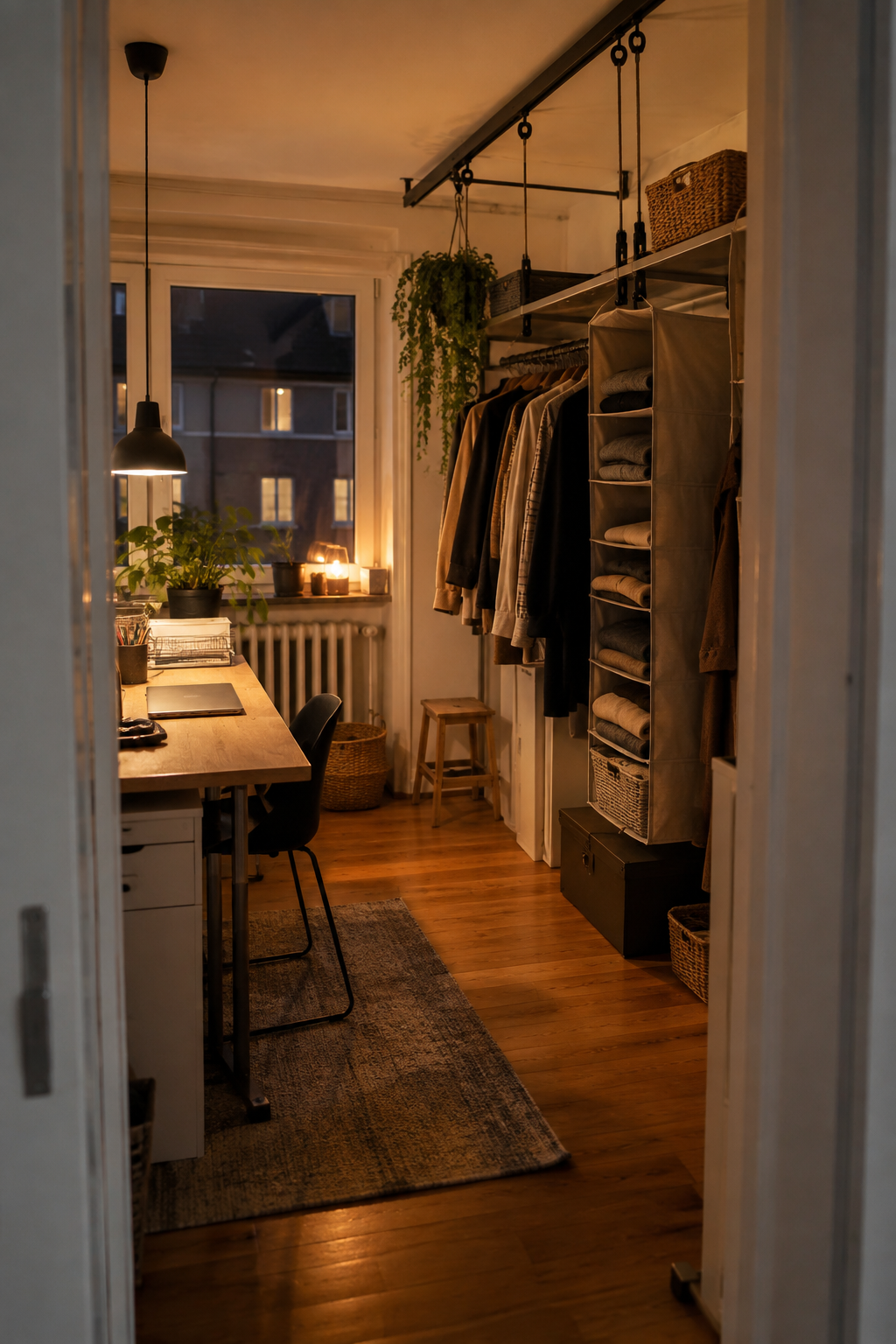 Deckenhaken und hängende Organizer im Zimmer
