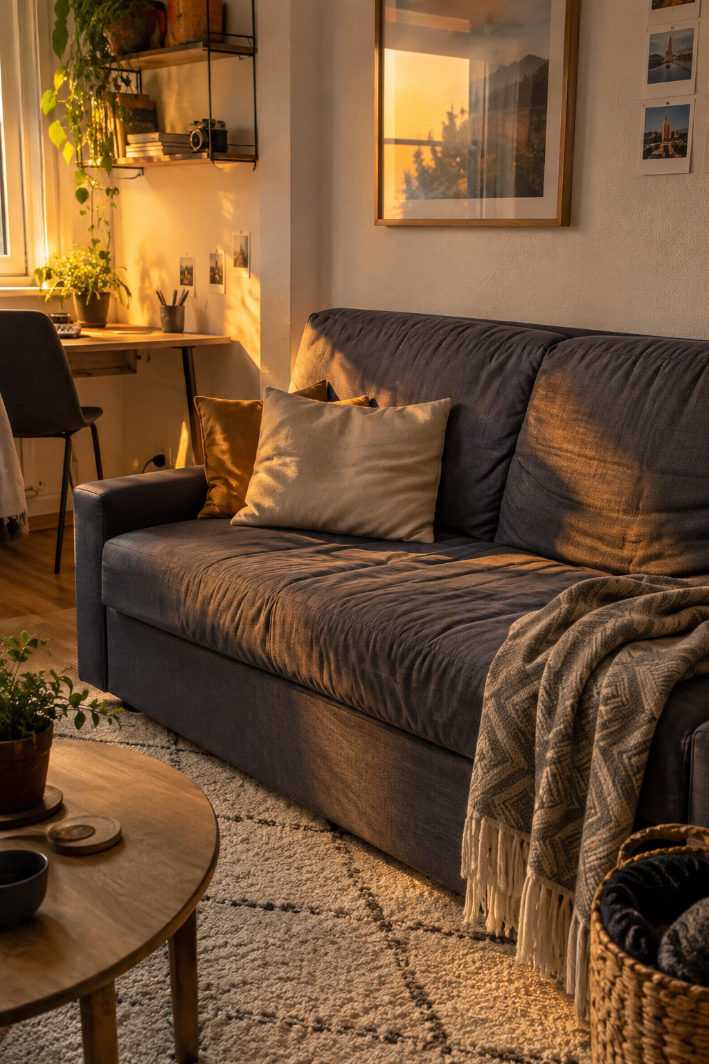 Wähle eine platzsparende Schlafsofa-Lösung.