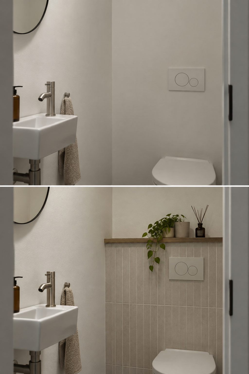 Modern kleines Gäste-WC mit strukturierter Wand