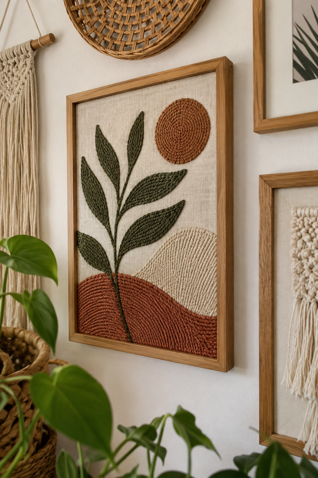 Nahaufnahme gerahmte Stickerei in Galerie