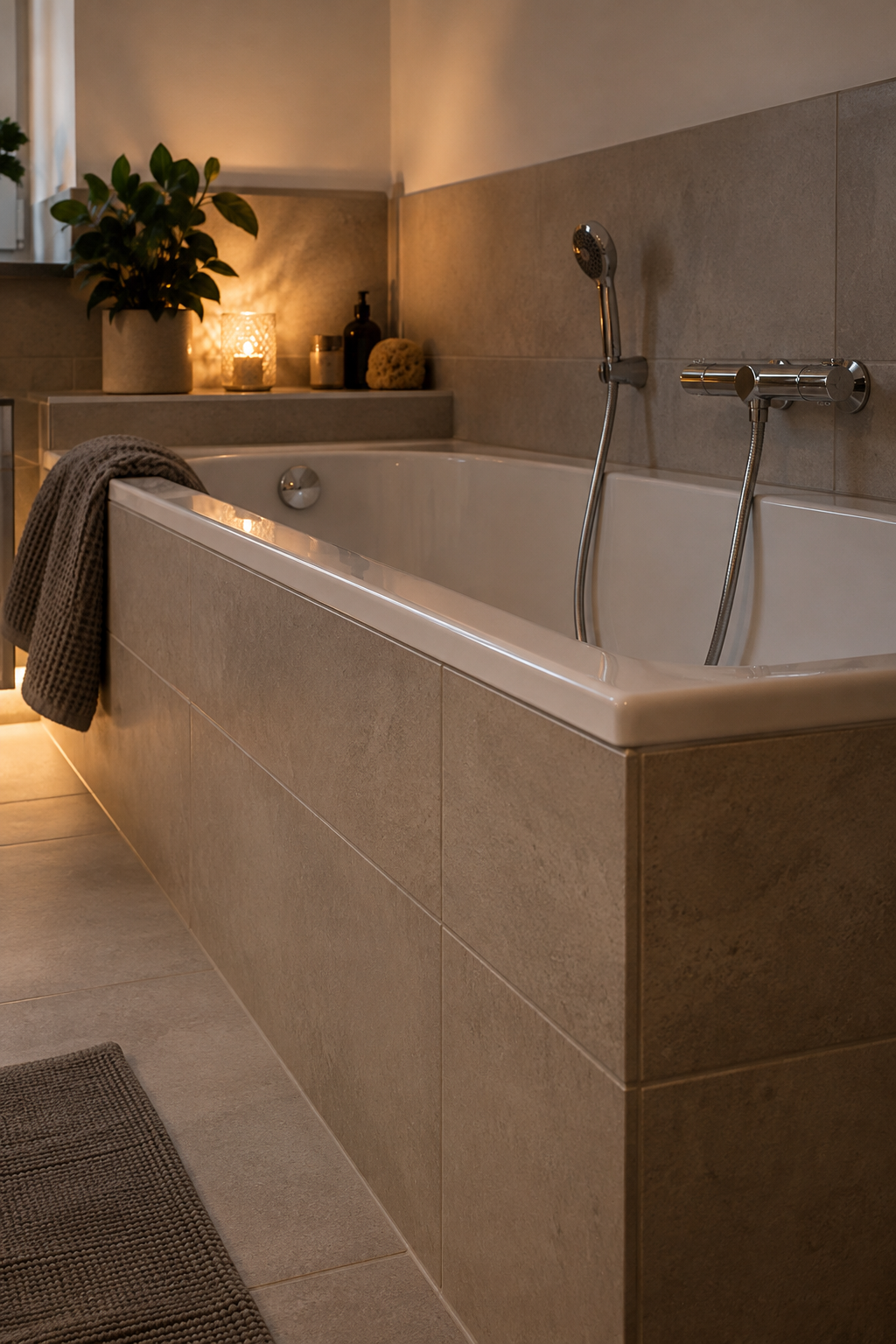 eingelassene badewanne mit fliesen