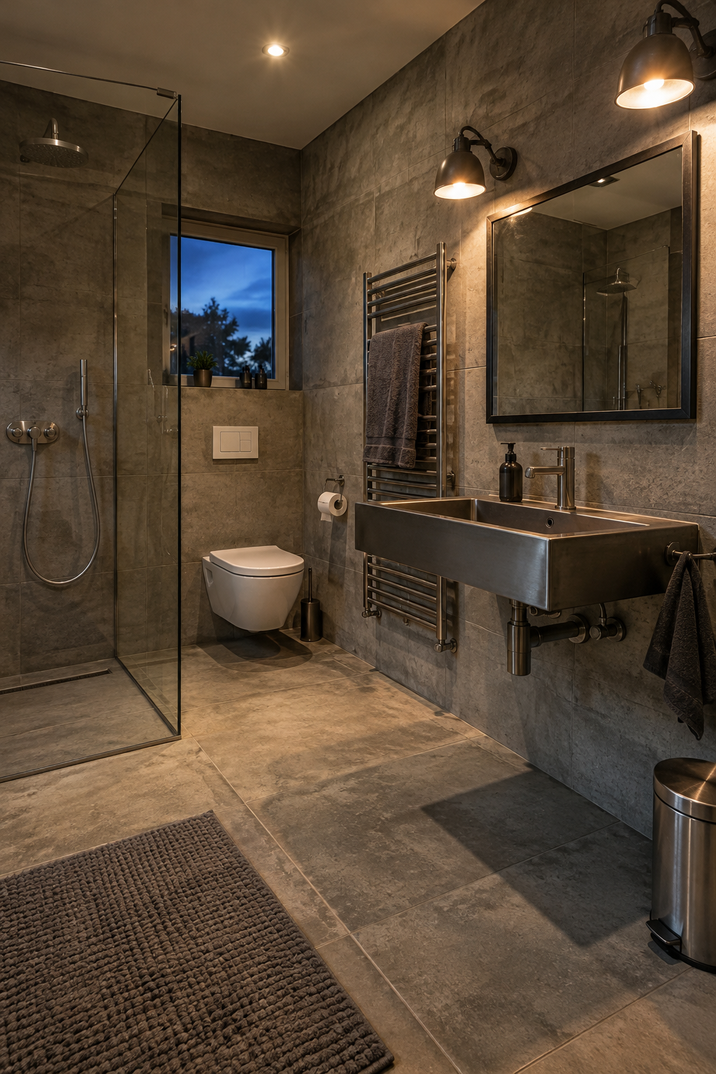 Industrielles Badezimmer mit Zementfliesen