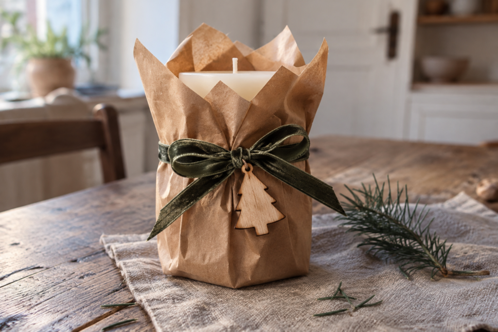 14 einfache Ideen, wie du Kerzen als Geschenk mit Schleife, Folie, Papierhülle und Kraftpapier verpackst