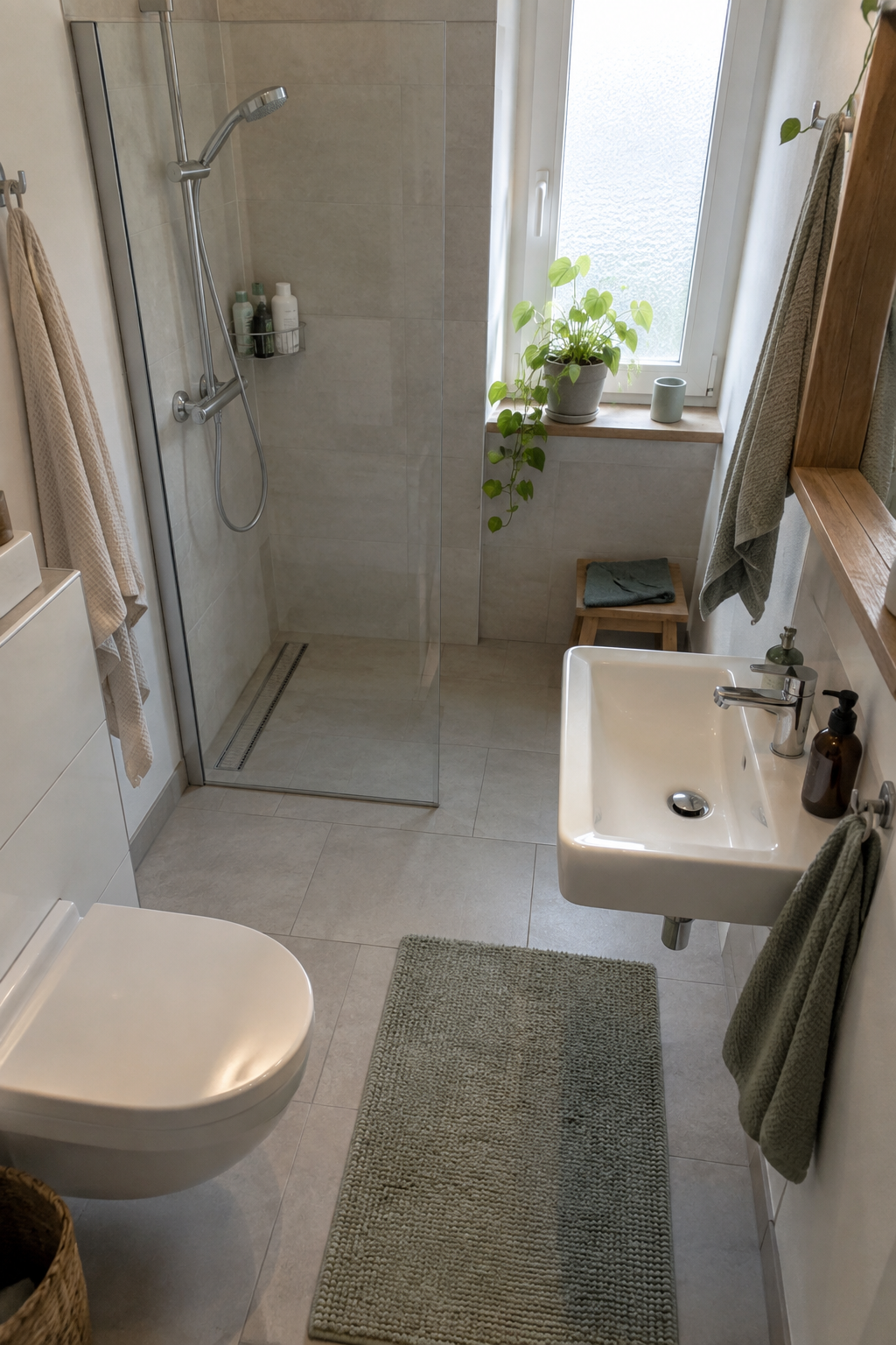 Kompaktes Bad mit offener Dusche