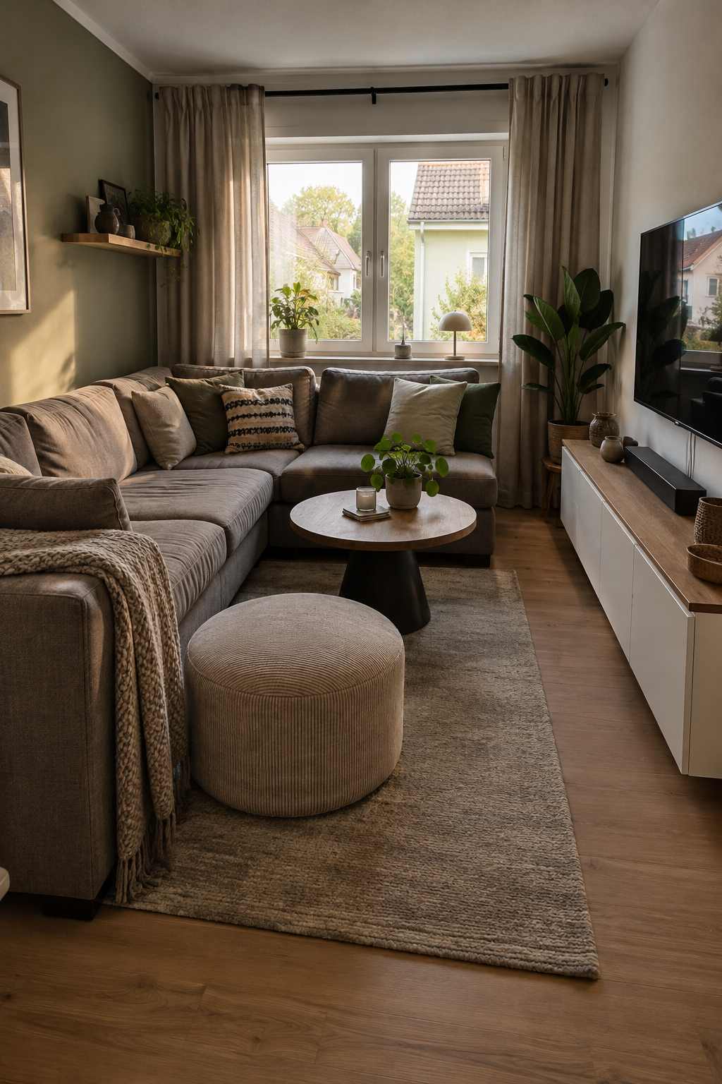 Kleine L‑Sofa Lounge mit Weg