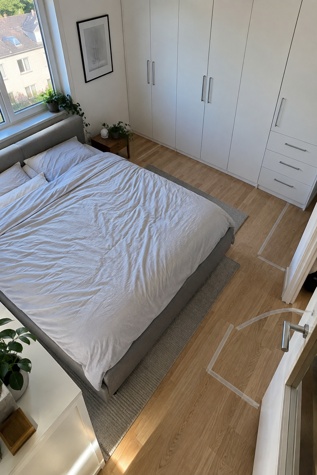 Grundriss skizze großes Bett im Zimmer
