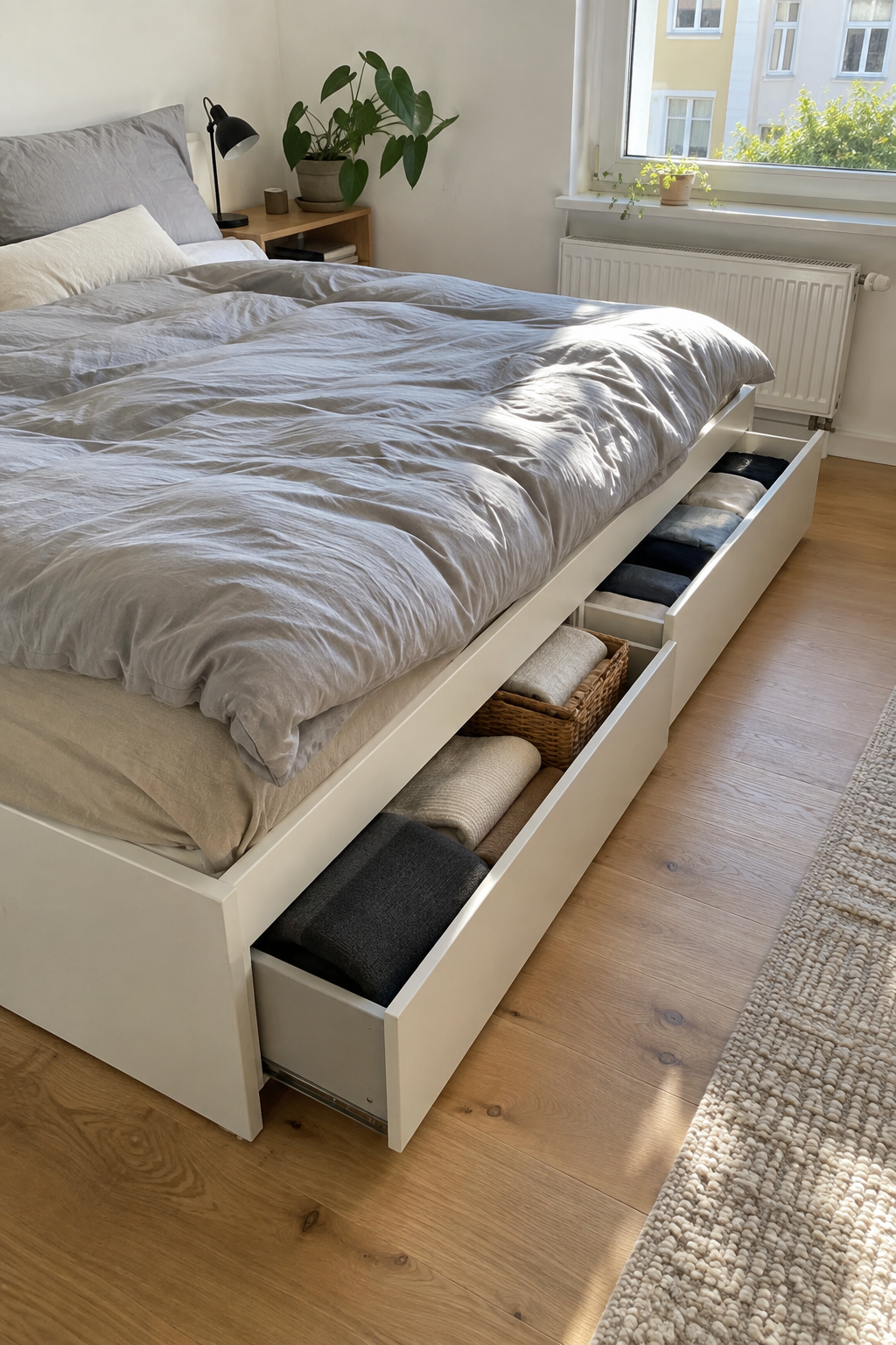 Unterbettaufbewahrung mit herausziehbaren Boxen