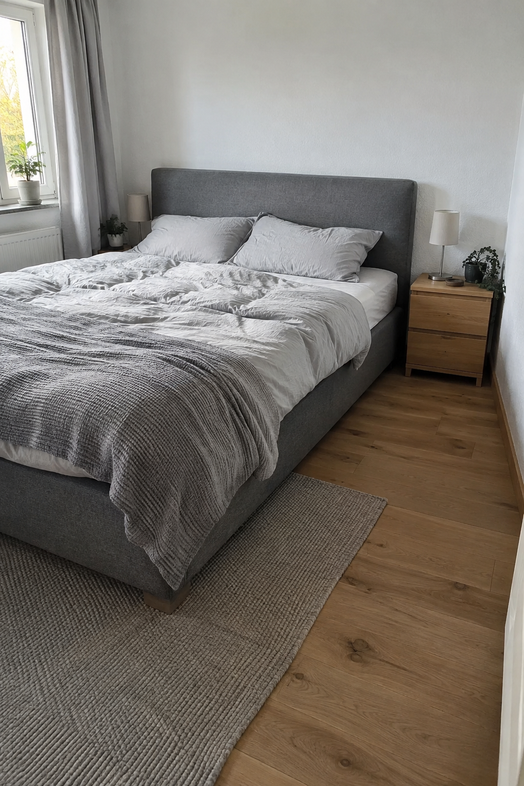 Großes Bett mit freier Bettseite