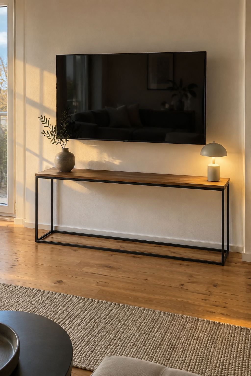 Schlanke Konsole unter Wand-TV