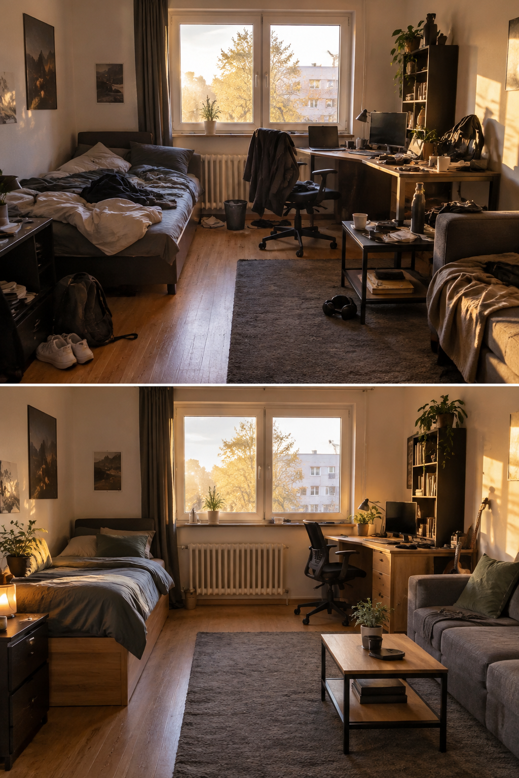 Kleines Herren-Schlafzimmer mit klaren Funktionszonen