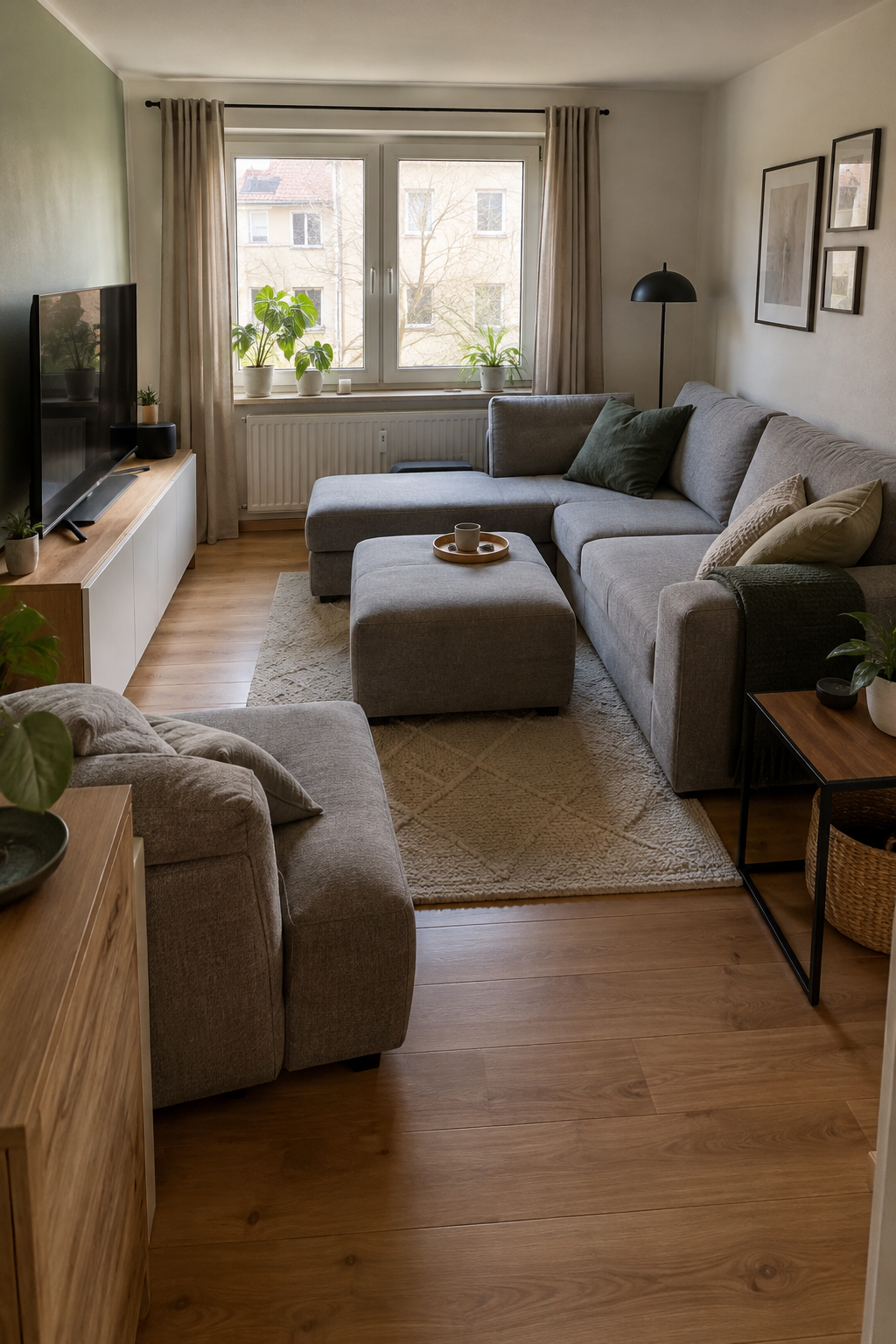 Modulares Wohnzimmer vor wandmontiertem TV
