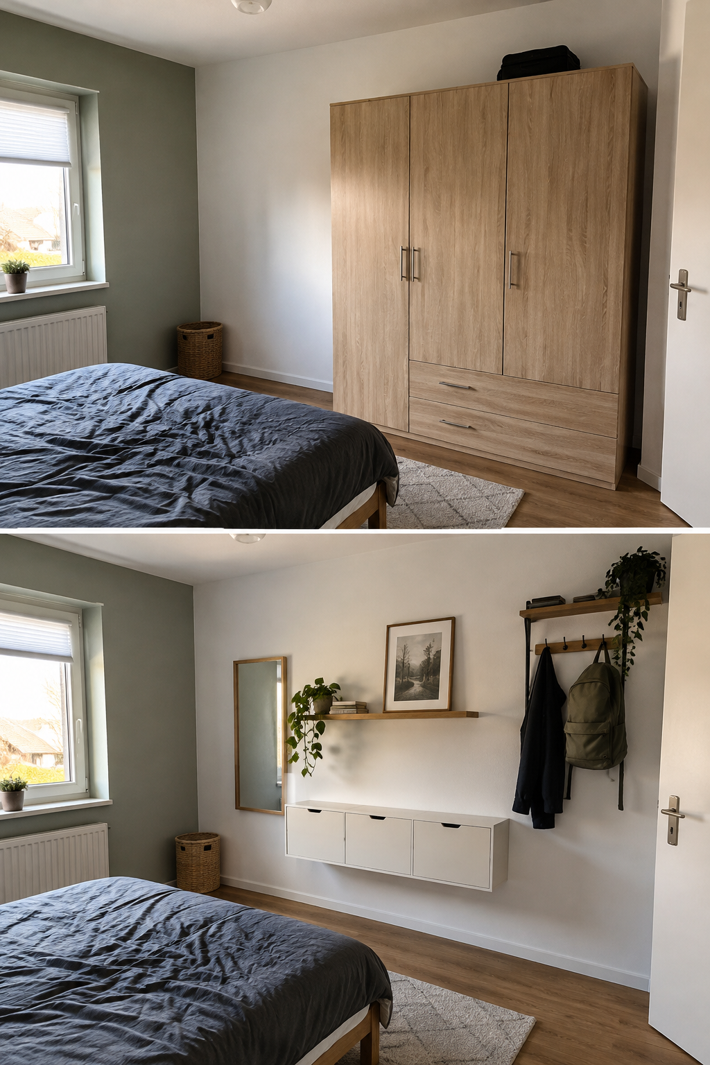 Kleines Männerzimmer mit vorher-nachher Wandlösung